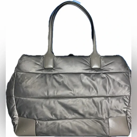 Tory Burch Nylon Ella Puffer Tote Handbag Taupe Gray - Picture 15 of 16